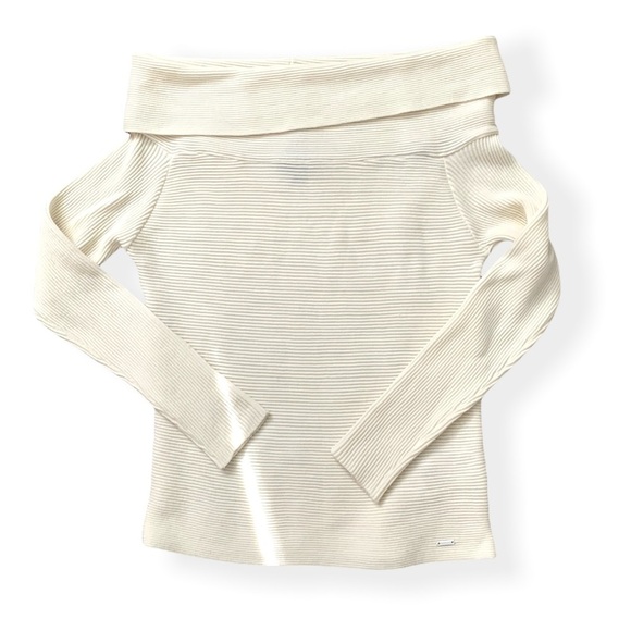 Armani Jeans Cream Ribbed Off The Shoulder Sweater - Picture 3 of 7